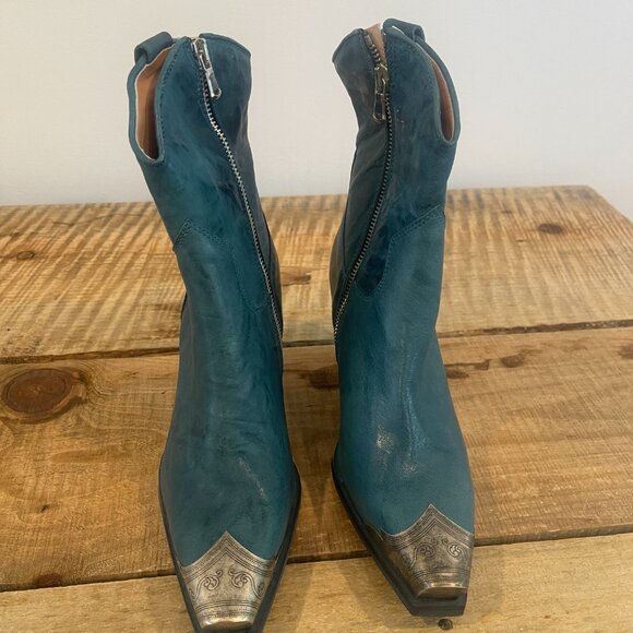 Free People Brayden Western Boot NWOT in Petrol Blue Size 37.5 (US 7) - Picture 8 of 13